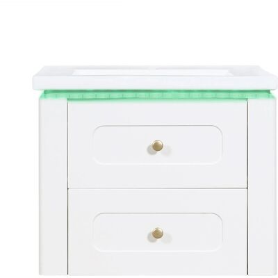 Merax Badezimmerschrank 61 cm Weiß LED Keramikbecken Schubladen Ablageregal Merax Badezimmerschrank 61 cm Weiß LED Keramikbecken Schubladen Ablageregal