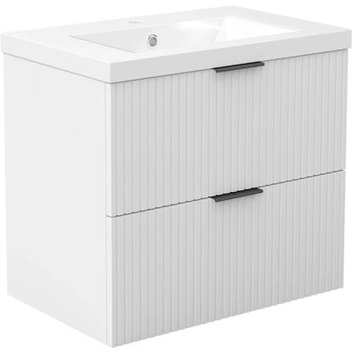 AICA Badmöbel Morri 60 cm Keramik Waschtisch mit Unterschrank Matt Weiß Griffen Softclose Schubladen 2 tlg. AICA Badmöbel Morri 60 cm Keramik Waschtisch mit Unterschrank Matt Weiß Griffen Softclose Schubladen 2 tlg.