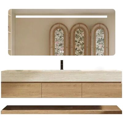 360Home Wandhängendes Waschtisch Set Travertin Optik 140 CM Mit Unterschrank Ablage Ablauf Und Armaturloch YT9865140K 360Home Wandhängendes Waschtisch Set Travertin Optik 140 CM Mit Unterschrank Ablage Ablauf Und Armaturloch YT9865140K