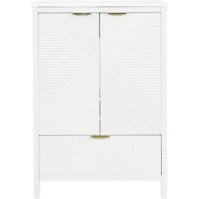 Merax Badezimmerschrank 61 cm Weiß Keramikbecken Wellenmuster Schubladen Merax Badezimmerschrank 61 cm Weiß Keramikbecken Wellenmuster Schubladen