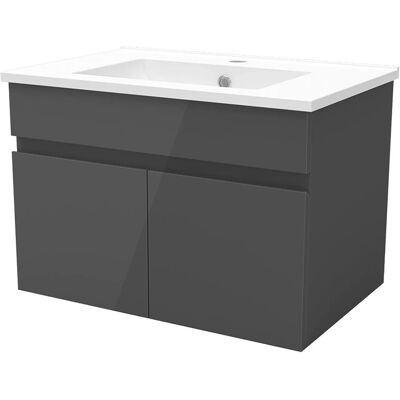 AICA Waschbecken mit Unterschrank 60 cm BERGEN Badmöbel Set Waschtisch mit Unterschrank Anthrazit Hochglanz Softclose 2 tlg. AICA Waschbecken mit Unterschrank 60 cm BERGEN Badmöbel Set Waschtisch mit Unterschrank Anthrazit Hochglanz Softclose 2 tlg.