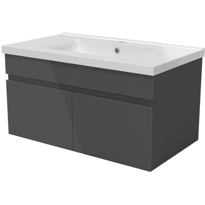 AICA Badmöbel BERGEN 80 cm Keramik Waschtisch mit Unterschrank Hochglanz Anthrazit Grifflos Softclose Türen 2 tlg. AICA Badmöbel BERGEN 80 cm Keramik Waschtisch mit Unterschrank Hochglanz Anthrazit Grifflos Softclose Türen 2 tlg.