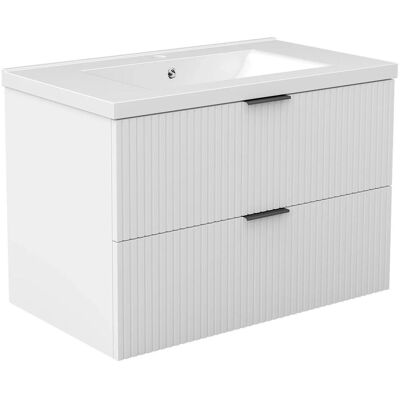 AICA Badmöbel Morri 80 cm Keramik Waschtisch mit Unterschrank Matt Weiß Griffen Softclose Schubladen 2 tlg. AICA Badmöbel Morri 80 cm Keramik Waschtisch mit Unterschrank Matt Weiß Griffen Softclose Schubladen 2 tlg.