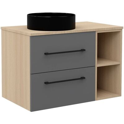 AICA Waschtisch mit Unterschrank 80 cm Kross Badmöbel Set Aufsatzbecken mit Unterschrank Grau Eiche Matt Softclose Schubladen mit Staufach AICA Waschtisch mit Unterschrank 80 cm Kross Badmöbel Set Aufsatzbecken mit Unterschrank Grau Eiche Matt Softclose Schubladen mit Staufach