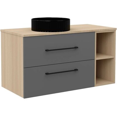 AICA Waschtisch mit Unterschrank Kross Badmöbel Set 36 cm Aufsatzbecken mit Unterschrank 100 cm Grau Eiche Matt Softclose Schubladen mit Staufach AICA Waschtisch mit Unterschrank Kross Badmöbel Set 36 cm Aufsatzbecken mit Unterschrank 100 cm Grau Eiche Matt Softclose Schubladen mit Staufach