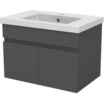 AICA Badmöbel BERGEN 60 cm Keramik Waschtisch mit Unterschrank Matt Anthrazit Grifflos Softclose Türen 2 tlg. AICA Badmöbel BERGEN 60 cm Keramik Waschtisch mit Unterschrank Matt Anthrazit Grifflos Softclose Türen 2 tlg.
