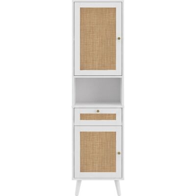 Merax Badezimmerschrank 40x30x166 cm Weiß Rattan Türen Schublade Merax Badezimmerschrank 40x30x166 cm Weiß Rattan Türen Schublade