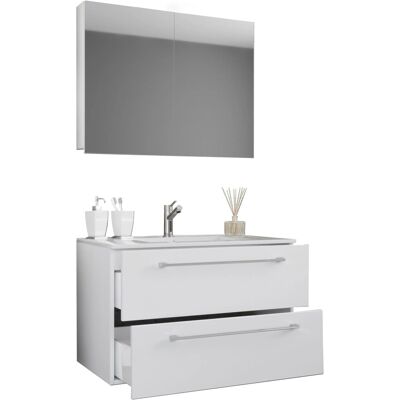 VCM Weißes Badezimmermöbel-Set - 3-teilig mit Waschbecken & Spiegel VCM Weißes Badezimmermöbel-Set - 3-teilig mit Waschbecken & Spiegel