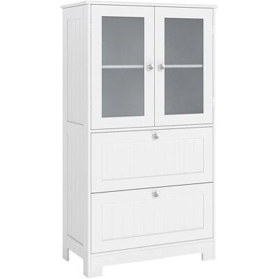 Costway Badschrank Holz Badezimmerschrank mit 2 Schubladen & 2 Glastüren Costway Badschrank Holz Badezimmerschrank mit 2 Schubladen & 2 Glastüren