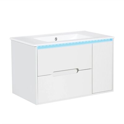 Merax Waschbeckenunterschrank 81 cm Weiß Keramikbecken LED Schubladen Türen Merax Waschbeckenunterschrank 81 cm Weiß Keramikbecken LED Schubladen Türen