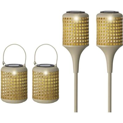 Marelida LED Solar Fackeln Laternen Hängend Gartenstecker Solarleuchten Natur 4er Set Marelida LED Solar Fackeln Laternen Hängend Gartenstecker Solarleuchten Natur 4er Set