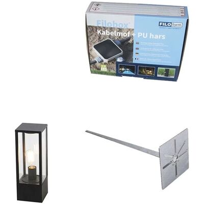 QAZQA Schwarze Außenbodenlampe 40cm mit Spieß & Kabeldurchführung - Charlois QAZQA Schwarze Außenbodenlampe 40cm mit Spieß & Kabeldurchführung - Charlois
