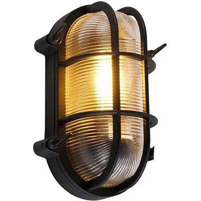 QAZQA Schwarze ovale nautische Wandlampe - IP44 - Vintage Stil QAZQA Schwarze ovale nautische Wandlampe - IP44 - Vintage Stil