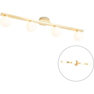 Qazqa - Moderne Deckenleuchte mit 4 Lampen - Messing / Glas / Stahl Qazqa - Moderne Deckenleuchte mit 4 Lampen - Messing / Glas / Stahl