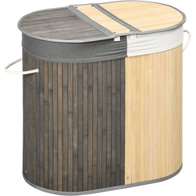 HOMCOM Wäschekorb Bambus 62,5L x 37B x 60,5H cm Grau+Natur HOMCOM Wäschekorb Bambus 62,5L x 37B x 60,5H cm Grau+Natur