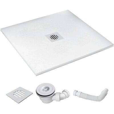 AICA 80x80x3cm Weiß Schiefer Effekt Duschwanne mit Plastik Ablaufabdeckung Ablaufgarnitur Quadrat Duschtasse AICA 80x80x3cm Weiß Schiefer Effekt Duschwanne mit Plastik Ablaufabdeckung Ablaufgarnitur Quadrat Duschtasse