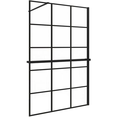 AICA 100x200cm 8mm NANO Glas Walk In Schwarz Duschwand mit Glasdekor Gitter mit Duschregal mit Stabilisator F130B AICA 100x200cm 8mm NANO Glas Walk In Schwarz Duschwand mit Glasdekor Gitter mit Duschregal mit Stabilisator F130B