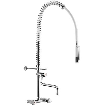 Delabie Geschirrspülbrause-Garnitur mit Wandmischer und Handbrause 433000, Auslaufventil Delabie Geschirrspülbrause-Garnitur mit Wandmischer und Handbrause 433000, Auslaufventil