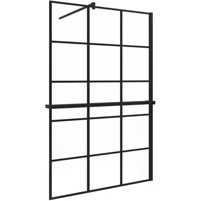 AICA 100x200cm 8mm NANO Glas Walk In Schwarz Duschwand mit Glasdekor Gitter mit Duschregal mit Stabilisator F131B AICA 100x200cm 8mm NANO Glas Walk In Schwarz Duschwand mit Glasdekor Gitter mit Duschregal mit Stabilisator F131B