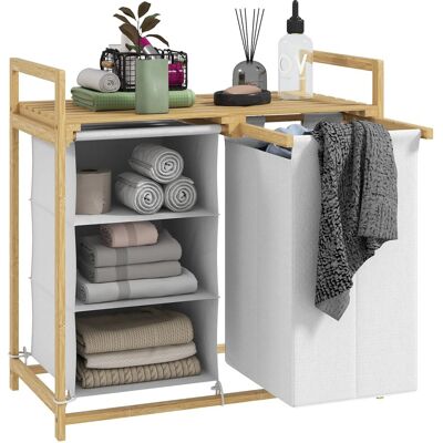 HOMCOM Wäschekorb 83L Bambus Vliesstoff Weiß 70L x 36B x 70H cm HOMCOM Wäschekorb 83L Bambus Vliesstoff Weiß 70L x 36B x 70H cm