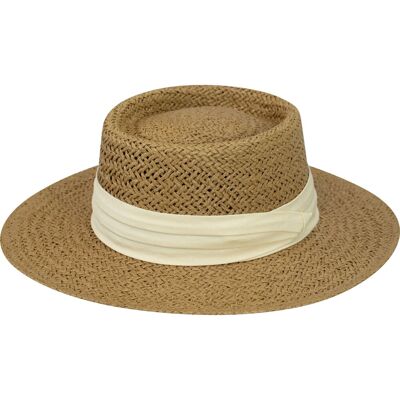 Strohhut Damen Braun-Beige Textilband Gr. 57-59 Strohhut Damen Braun-Beige Textilband Gr. 57-59