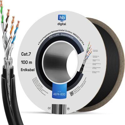 hb-digital 100m CAT 7 Erdverlegekabel Doppelmantel S/FTP PVC + LLDPE AWG23 für Außenbereich hb-digital 100m CAT 7 Erdverlegekabel Doppelmantel S/FTP PVC + LLDPE AWG23 für Außenbereich
