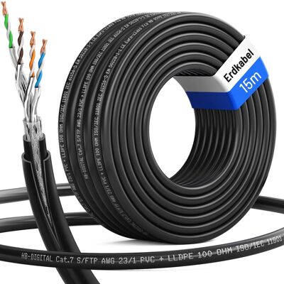 hb-digital 15m CAT 7 Erdverlegekabel Doppelmantel S/FTP PVC + LLDPE AWG23 für Außenbereich hb-digital 15m CAT 7 Erdverlegekabel Doppelmantel S/FTP PVC + LLDPE AWG23 für Außenbereich
