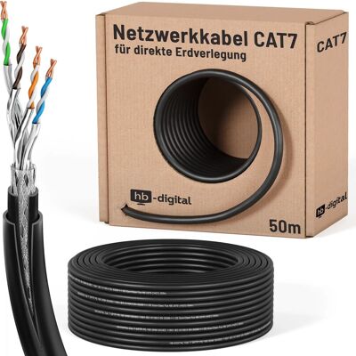 hb-digital 50m CAT 7 Erdverlegekabel Doppelmantel S/FTP PVC + LLDPE AWG23 für Außenbereich hb-digital 50m CAT 7 Erdverlegekabel Doppelmantel S/FTP PVC + LLDPE AWG23 für Außenbereich