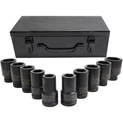 CCLIFE 3/4 Zoll Kraft Schlagschrauber Nüsse 10tlg Sechskant Nuss Schlagnuss 22-50MM Lang Steckschlüsselsatz Stecknuss Set CCLIFE 3/4 Zoll Kraft Schlagschrauber Nüsse 10tlg Sechskant Nuss Schlagnuss 22-50MM Lang Steckschlüsselsatz Stecknuss Set