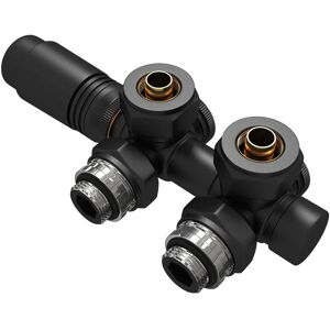 Emke Heizkörper Multiblock Ventil mit Thermostat Anschlussgarnitur Hahnblock Schwarz Emke Heizkörper Multiblock Ventil mit Thermostat Anschlussgarnitur Hahnblock Schwarz