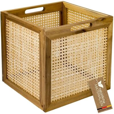 HMF 37640-M3 Aufbewahrungskorb Kallax Regale Korb Rattan Wiener Geflecht und Akazienholz Muster 3 32 x 34 x 32 cm HMF 37640-M3 Aufbewahrungskorb Kallax Regale Korb Rattan Wiener Geflecht und Akazienholz Muster 3 32 x 34 x 32 cm