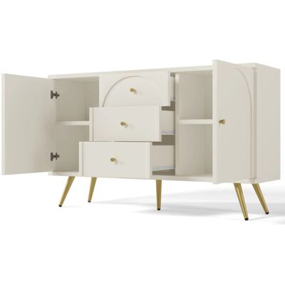okwish Kommode mit Türen Schubladen Wohnzimmer Schlafzimmer 84x140x40cm Cremeweiß okwish Kommode mit Türen Schubladen Wohnzimmer Schlafzimmer 84x140x40cm Cremeweiß