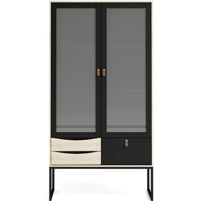ebuy24 Sady Vitrinenschrank 2 Glastüren 3 Schubladen Matt Schwarz Eichen Dekor ebuy24 Sady Vitrinenschrank 2 Glastüren 3 Schubladen Matt Schwarz Eichen Dekor