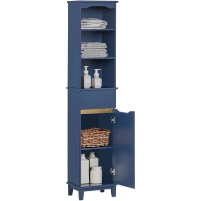 SoBuy Hochschrank mit 1 Tür und 3 Ablagen Badezimmerschrank Holz Blau BZR112-B SoBuy Hochschrank mit 1 Tür und 3 Ablagen Badezimmerschrank Holz Blau BZR112-B