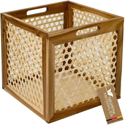 HMF 37640-M2 Aufbewahrungskorb Kallax Regale Korb Rattan Wiener Geflecht und Akazienholz Muster 2 32 x 34 x 32 cm HMF 37640-M2 Aufbewahrungskorb Kallax Regale Korb Rattan Wiener Geflecht und Akazienholz Muster 2 32 x 34 x 32 cm