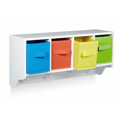 Relaxdays Kinder Wandregal MDF Weiß mit Kleiderhaken und 4 Boxen 61 cm x 16 cm x 28 cm 4,4 kg Relaxdays Kinder Wandregal MDF Weiß mit Kleiderhaken und 4 Boxen 61 cm x 16 cm x 28 cm 4,4 kg