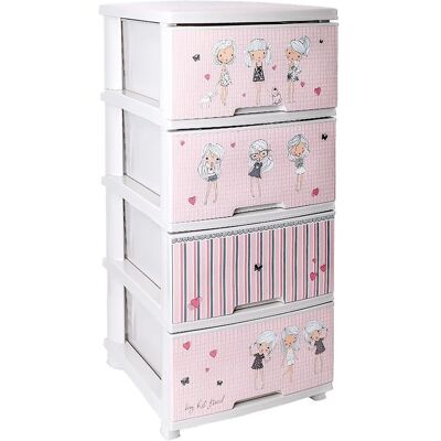 KMND Kommode mit Dekor 4 Schubladen Weiß-Rosa Mädchen 20848 KMND Kommode mit Dekor 4 Schubladen Weiß-Rosa Mädchen 20848
