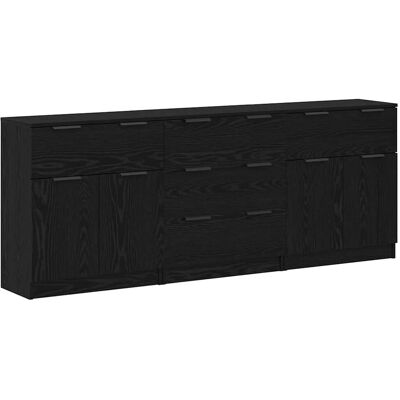 vidaXL Sideboard 3-Tlg Schwarz Eichen-Optik 60 x 30 x 70 cm 3332521 vidaXL Sideboard 3-Tlg Schwarz Eichen-Optik 60 x 30 x 70 cm 3332521