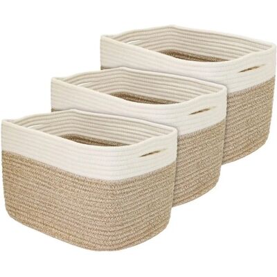 HMF 39010-37CM-80 Aufbewahrungskorb Versteckten Griffen 3er Set Korb Baumwolle 37 x 25 x 22 cm Weiß-Braun HMF 39010-37CM-80 Aufbewahrungskorb Versteckten Griffen 3er Set Korb Baumwolle 37 x 25 x 22 cm Weiß-Braun