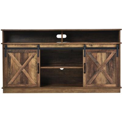 okwish TV Schrank mit Schiebetüren Regalen Stauraum 148x40x78cm Braun okwish TV Schrank mit Schiebetüren Regalen Stauraum 148x40x78cm Braun