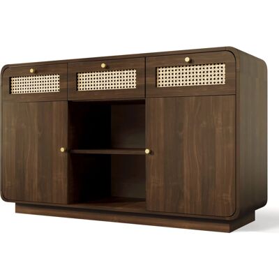 okwish Kommode mit Rattan Gold Griffen Schubladen Wohnraum 120x40x85cm Braun okwish Kommode mit Rattan Gold Griffen Schubladen Wohnraum 120x40x85cm Braun