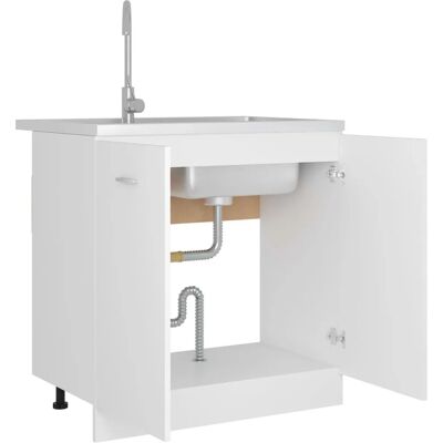 vidaXL Weiße Holz-Engineered Spülbeckenschrank - Spülbeckenspeicher Organizer vidaXL Weiße Holz-Engineered Spülbeckenschrank - Spülbeckenspeicher Organizer