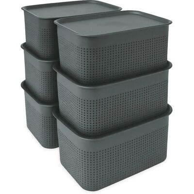 Relaxdays Aufbewahrungsboxen 6er Set Kunststoff Dunkelgrau mit Deckel Stapelbar Belüftet 13 cm x 26,5 cm x 19 cm 1,5 kg Relaxdays Aufbewahrungsboxen 6er Set Kunststoff Dunkelgrau mit Deckel Stapelbar Belüftet 13 cm x 26,5 cm x 19 cm 1,5 kg