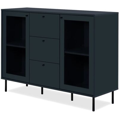 Furn.Design Kommode Blau 120 cm 4 Vitrinenfächer 3 Schubkästen Modern Barina Furn.Design Kommode Blau 120 cm 4 Vitrinenfächer 3 Schubkästen Modern Barina