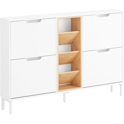SoBuy Weiß Natürlicher Schuhschrank - Schuhaufbewahrung, 4 Flip-Schubladen, 3 Regale SoBuy Weiß Natürlicher Schuhschrank - Schuhaufbewahrung, 4 Flip-Schubladen, 3 Regale