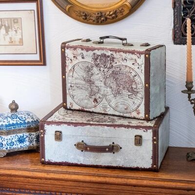 HMF VKO101 Vintage Vintage Koffer Truhe Holzkiste Holz 2er Set Versch Größen Deko Weltkarte HMF VKO101 Vintage Vintage Koffer Truhe Holzkiste Holz 2er Set Versch Größen Deko Weltkarte