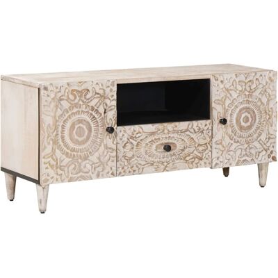 vidaXL TV-Schränk mit Tür Weiß 105 x 33,5 x 46 cm Massivholz Mango 4018382 vidaXL TV-Schränk mit Tür Weiß 105 x 33,5 x 46 cm Massivholz Mango 4018382