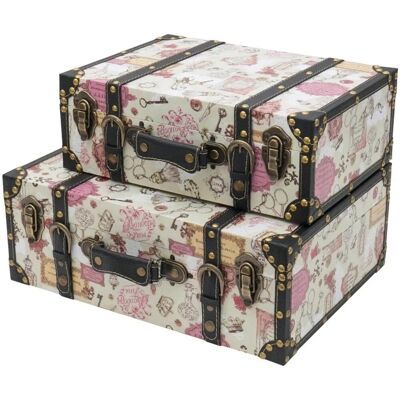 HMF VKO105 Vintage Vintage Koffer Truhe Holzkiste Holz 2er Set Versch Größen Deko Barock HMF VKO105 Vintage Vintage Koffer Truhe Holzkiste Holz 2er Set Versch Größen Deko Barock
