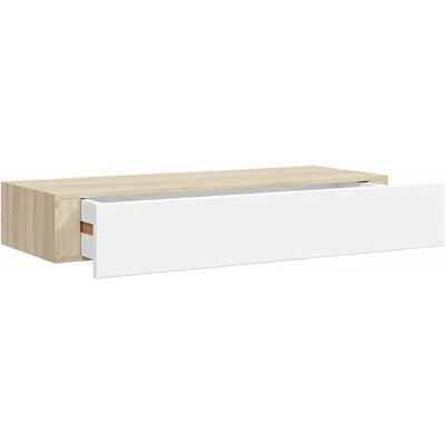 vidaXL Wandmontiertes Schubladregal Eiche-Weiß MDF Wandregal - Wandregal vidaXL Wandmontiertes Schubladregal Eiche-Weiß MDF Wandregal - Wandregal