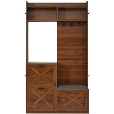 PXloue Garderobenschrank 100x25x180 cm mit Schuhschrank Spiegel Sitzbank Schuhschrank und LED PXloue Garderobenschrank 100x25x180 cm mit Schuhschrank Spiegel Sitzbank Schuhschrank und LED